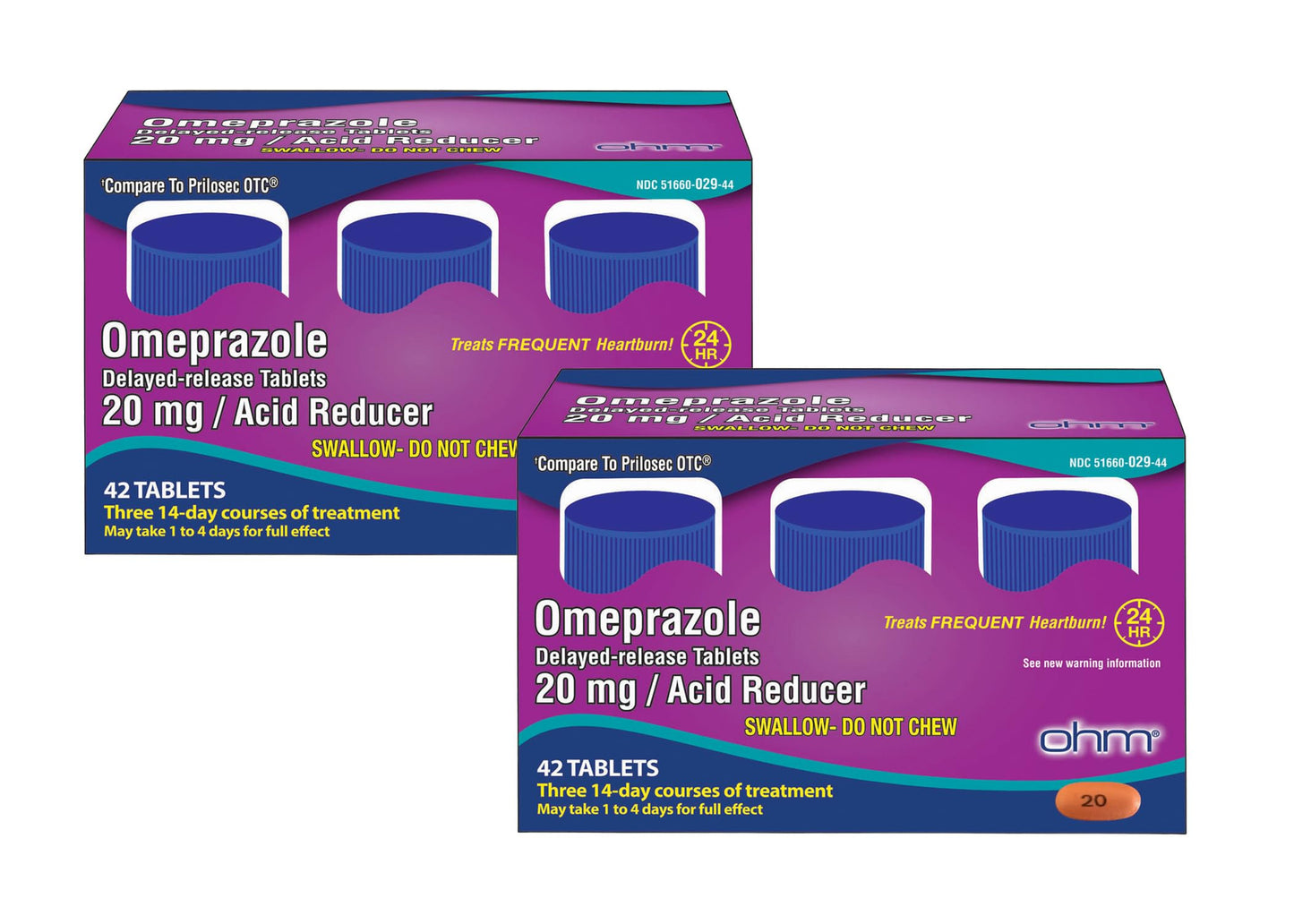 Ohm Omeprazole 20mg Delayed-Release Tablets | 84-Count, 12 Weeks of Heartburn Support