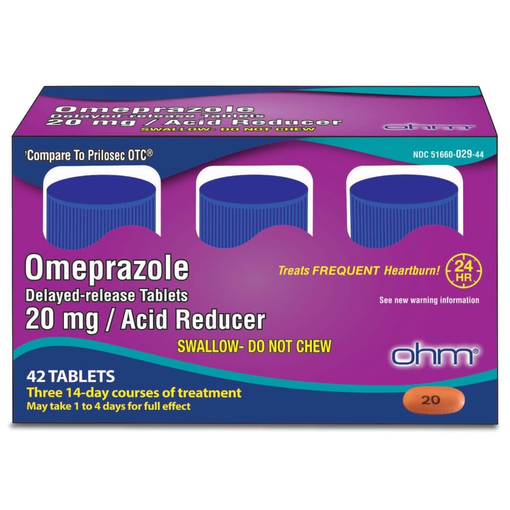 Ohm Omeprazole 20mg - 42-Tablet Delayed-Release Heartburn Relief (24-Hour) | Ohm