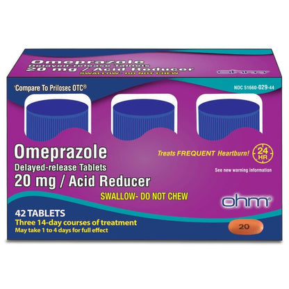 Ohm Omeprazole 20mg - 42-Tablet Delayed-Release Heartburn Relief (24-Hour) | Ohm
