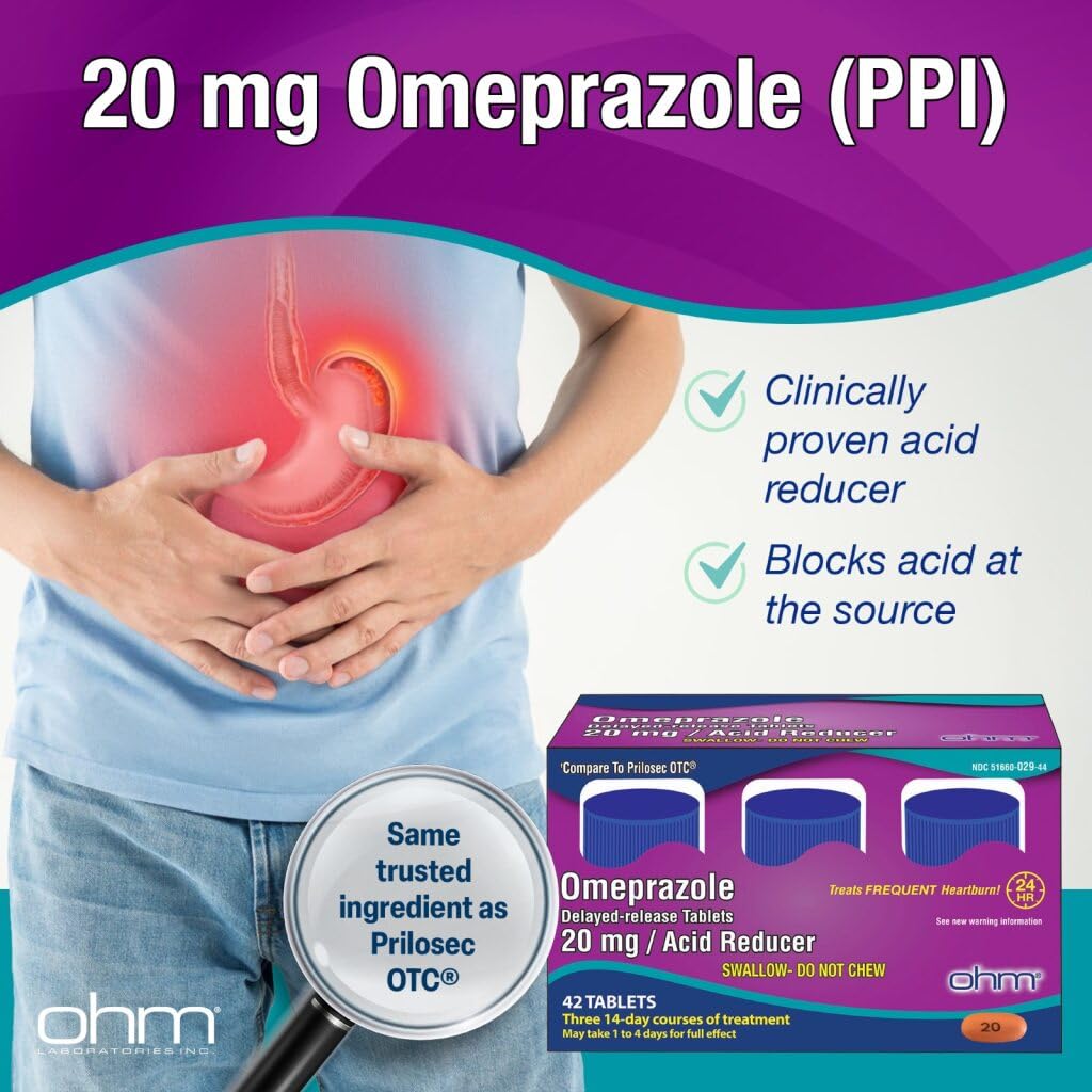 Ohm Omeprazole 20mg - 42-Tablet Delayed-Release Heartburn Relief (24-Hour) | Ohm
