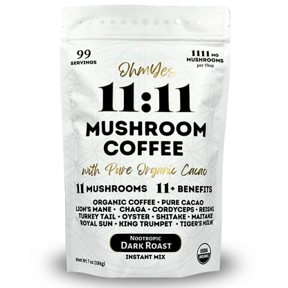 OhmYes 11 Mushroom Coffee + Cacao – Organic Nootropic Superfood Blend (7 oz)