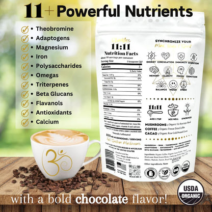 OhmYes 11 Mushroom Coffee + Cacao – Organic Nootropic Superfood Blend (7 oz)
