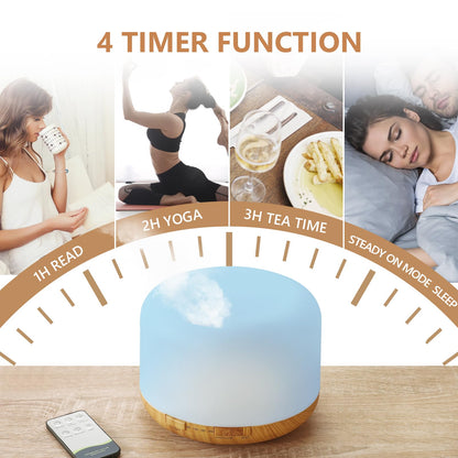 Oil Diffuser 500ml – Ultrasonic Diffuser with 2 Mist Modes, 4 Timers & Auto Off
