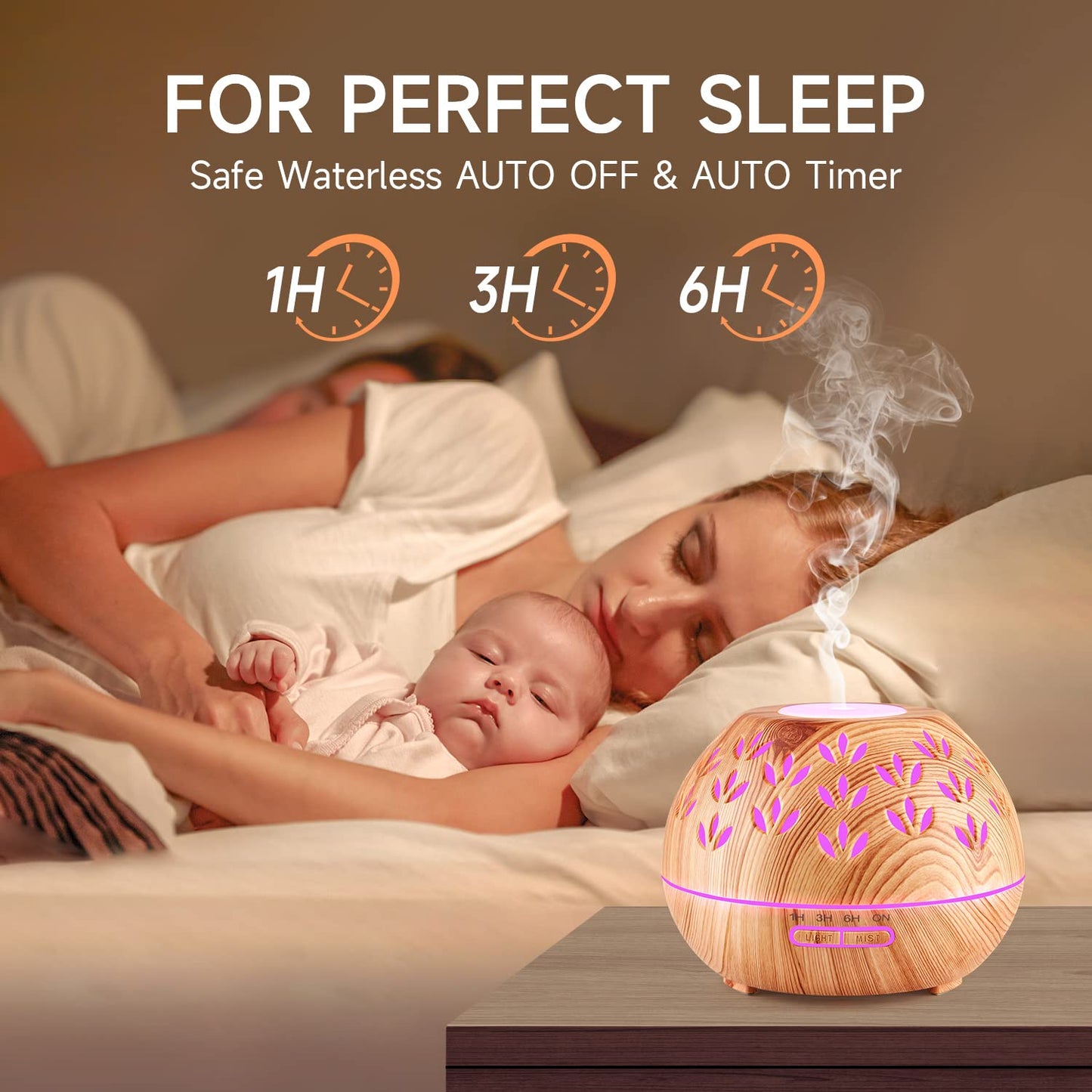 Oil Diffuser Essential Oils 500ML + 6 Pack | Ultrasonic Aroma Diffuser, Auto-Off, 8 Colors, Large Room