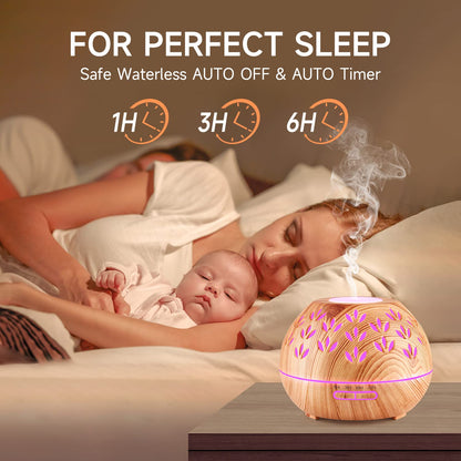 Oil Diffuser Essential Oils 500ML + 6 Pack | Ultrasonic Aroma Diffuser, Auto-Off, 8 Colors, Large Room