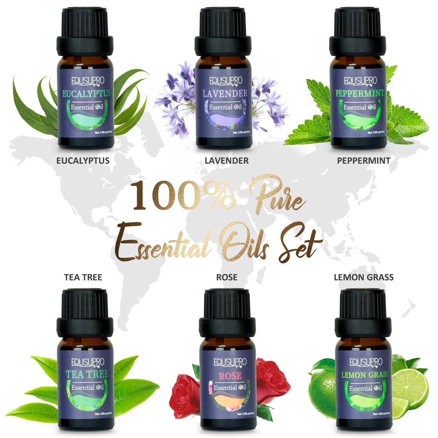 Oil Diffuser & Essential Oils Set | Ultrasonic Aromatherapy Diffuser with 6 Oils, 4 Timer & 7 LED Lights