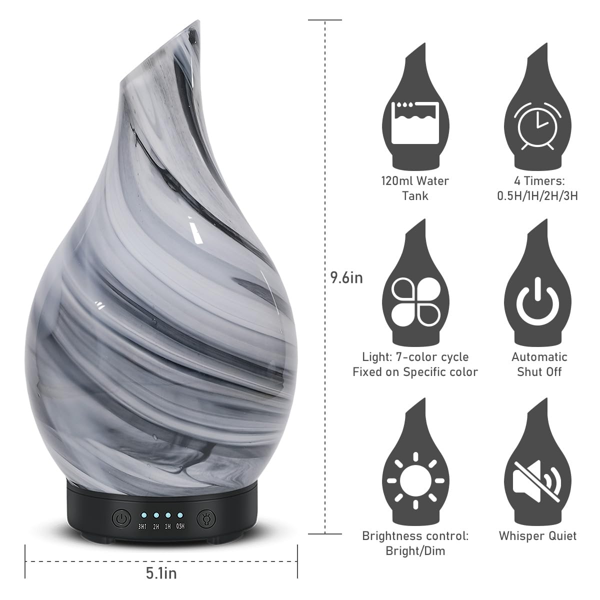 Oil Diffuser & Essential Oils Set | Ultrasonic Aromatherapy Diffuser with 6 Oils, 4 Timer & 7 LED Lights