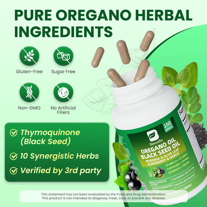 Oil of Oregano with Black Seed Oil Capsules Organic - Immune, Gut & Respiratory Support | 150 Ct