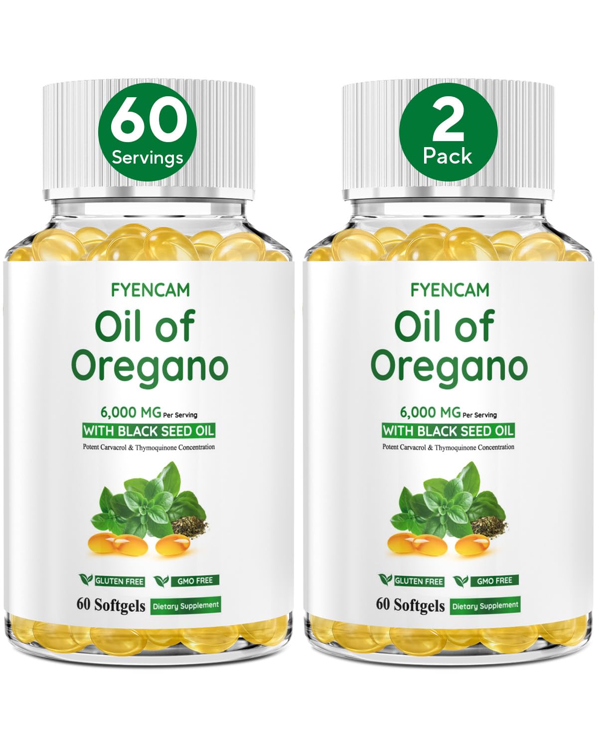 Oil of Oregano with Black Seed Oil – 6000mg Capsules, Organic, Carvacrol & Thymoquinone, 2 Bottles (120 Softgels)