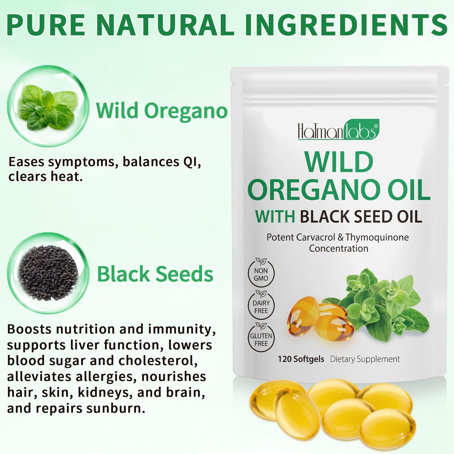 Oil of Oregano Softgels 6000mg + Black Seed Oil 200mg – 120 Count | Organic, Non-GMO