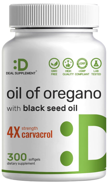 Oil of Oregano Softgels with Black Seed Oil – 300 Count (30:1 Extract) | Carvacrol & Thymoquinone – Antioxidant Immune Support – Plant Based, Non-GMO