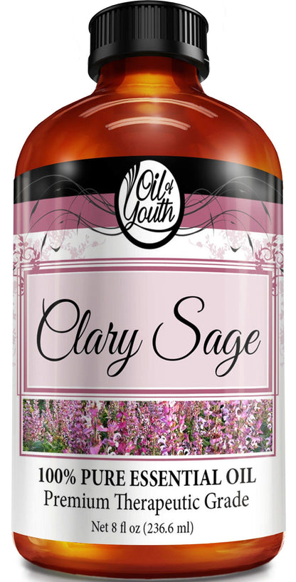 Oil of Youth Clary Sage Essential Oil 8oz – Pure Therapeutic Grade for Aromatherapy