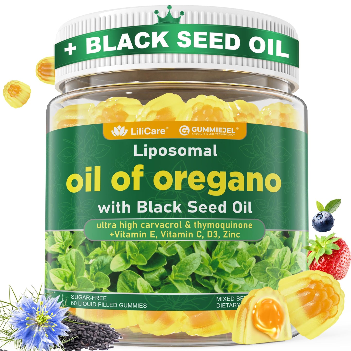 Oil of Oregano with Black Seed Oil Gummies – Liposomal, Sugar Free (2 Months) | Immune Support
