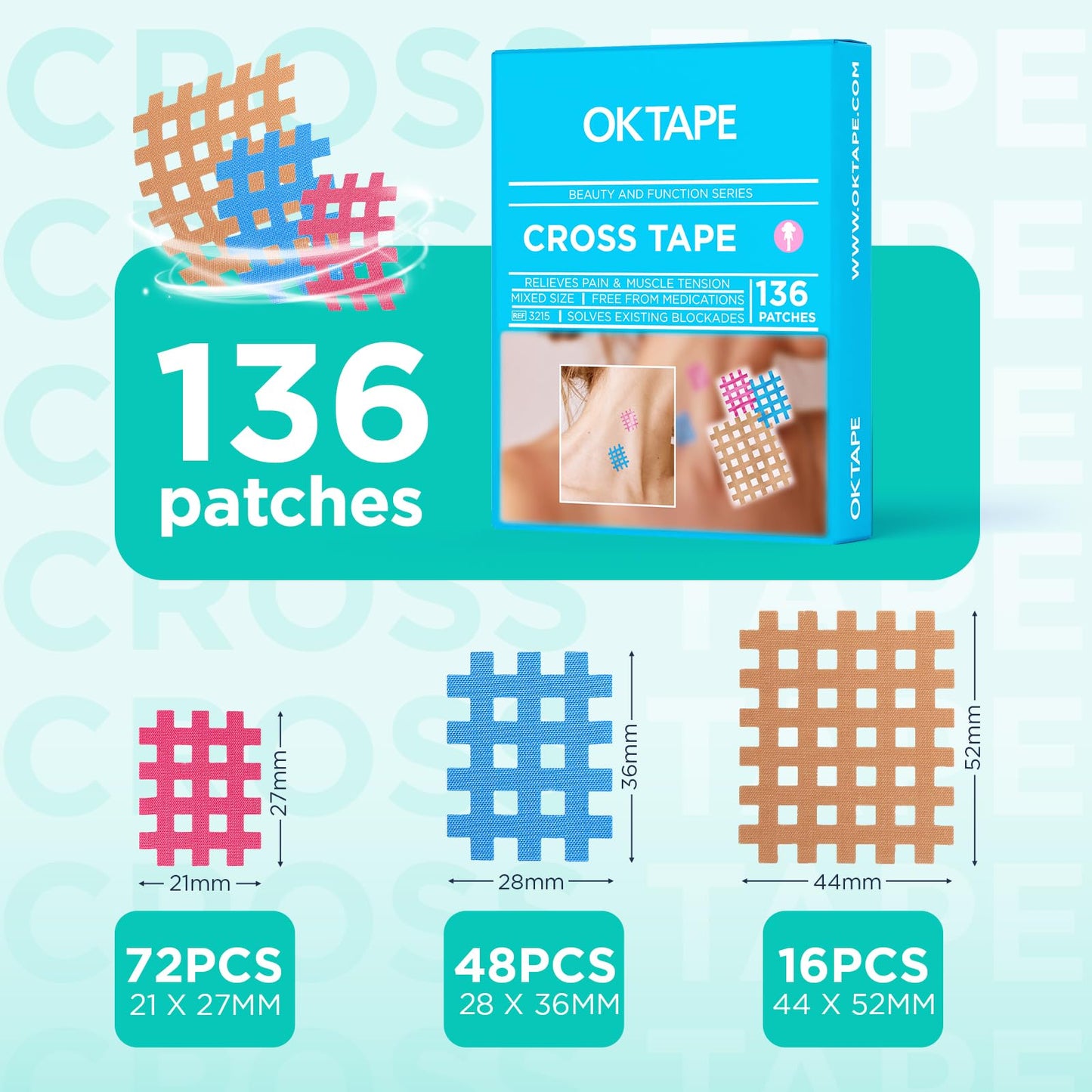 OK TAPE Cross Tape for Muscle Trigger Points and Acupuncture Points - 136PCS Mix Box