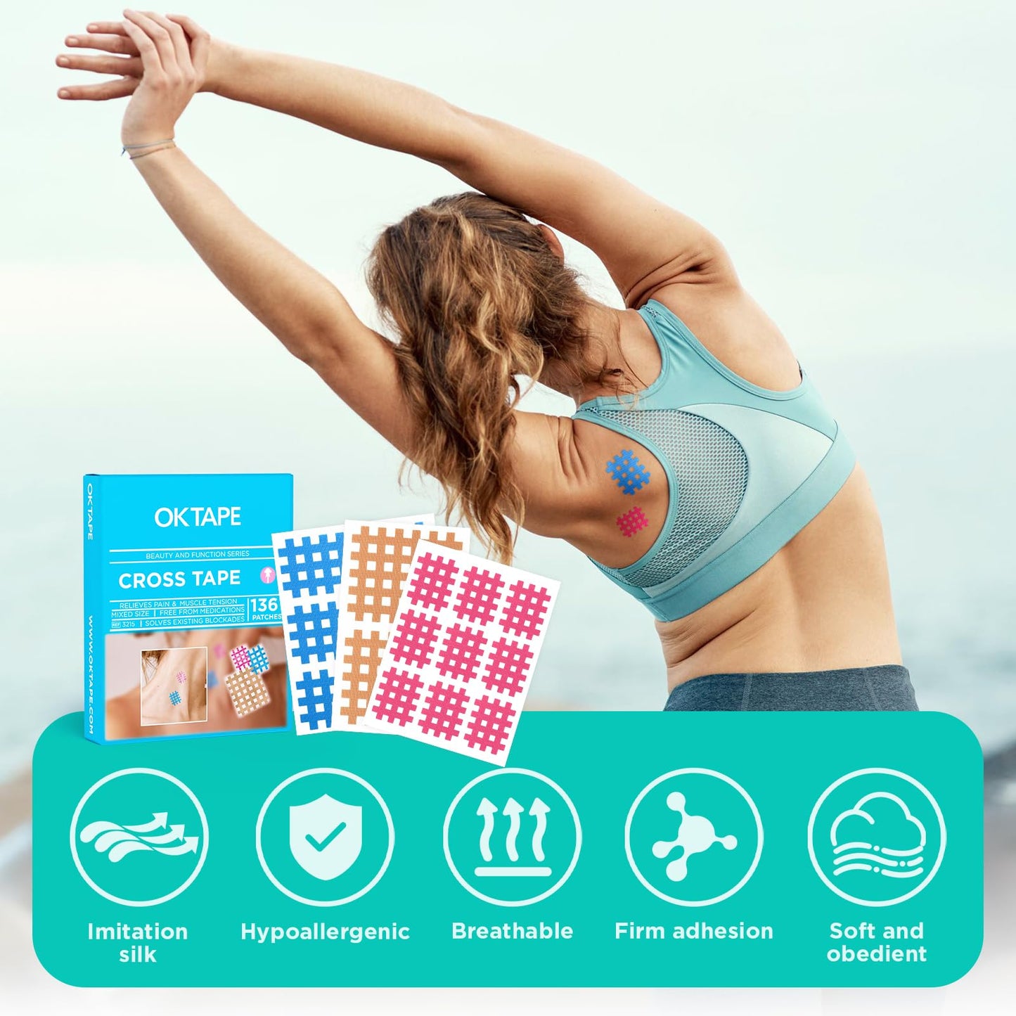 OK TAPE Cross Tape for Muscle Trigger Points and Acupuncture Points - 136PCS Mix Box