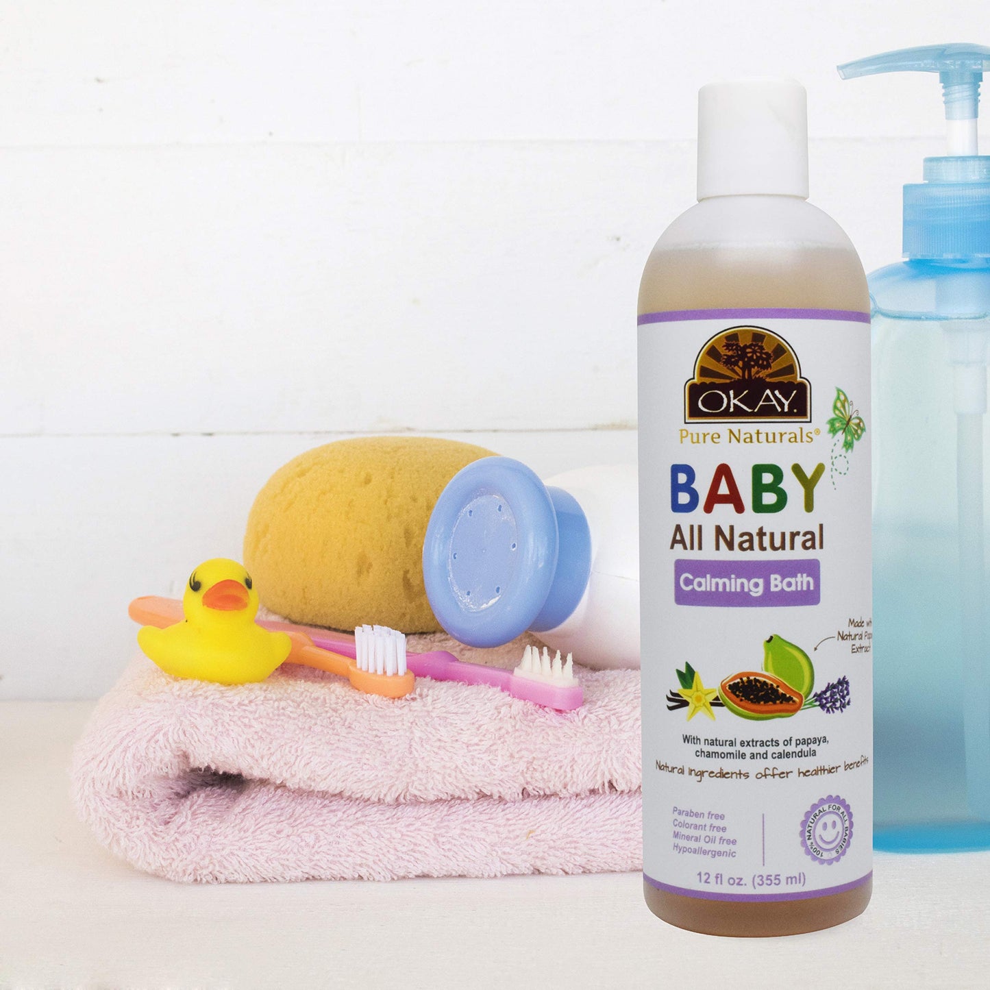 Okay Baby Calming Bath with Papaya Extract – 12 oz / 355 ml | Gentle, Soothing Baby Wash