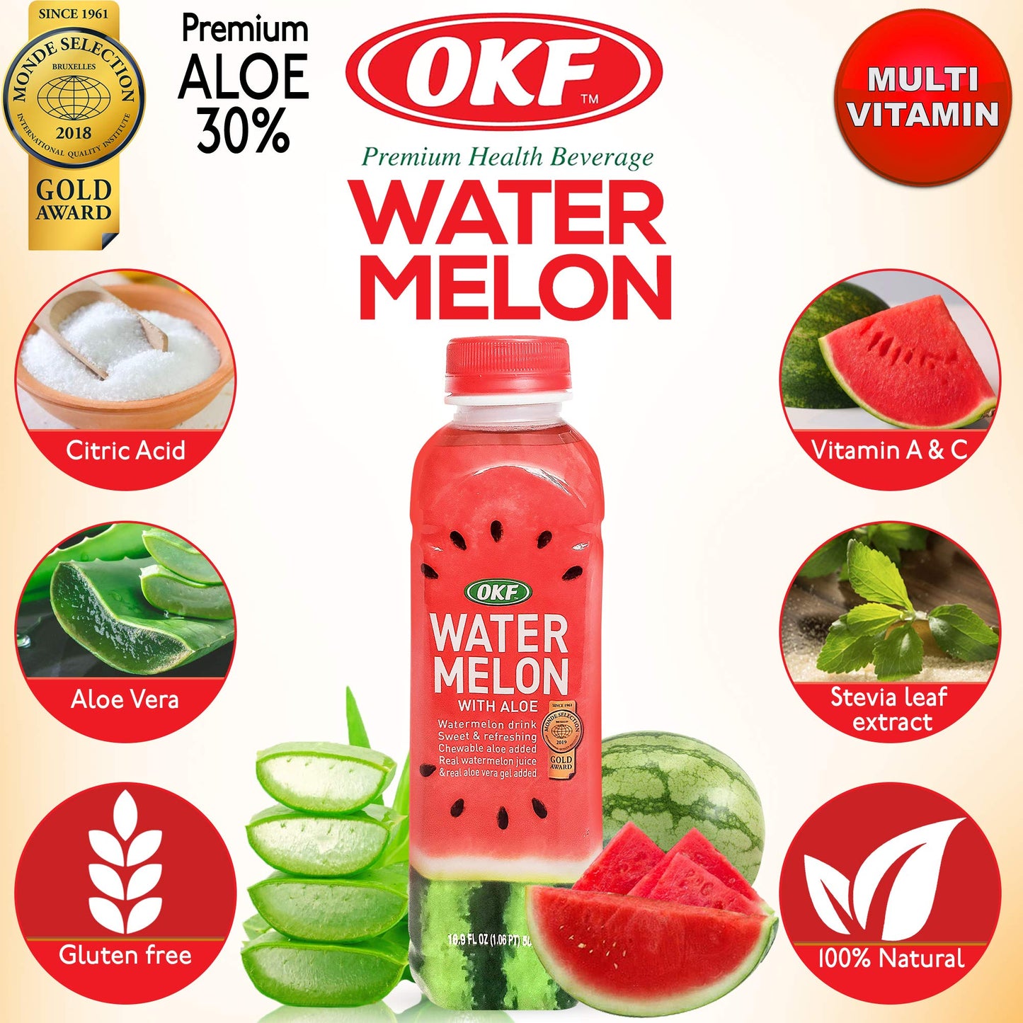 OKF Watermelon Aloe Vera Drink – Real Juice & Gel, 16.9 oz (6 Pack)