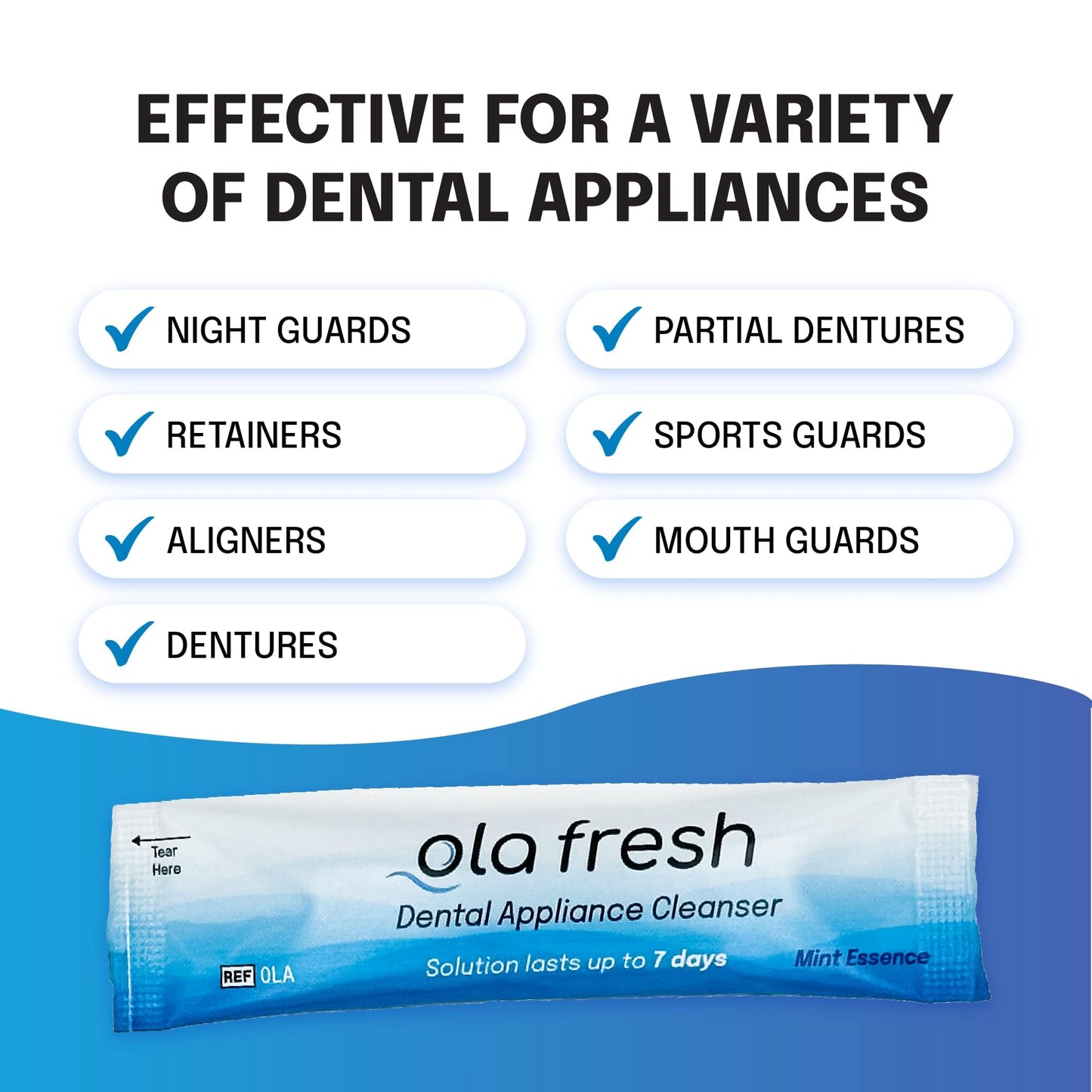 Ola Fresh Dental Appliance Cleanser - Mint Powder for Dentures & Retainers | 24 Packets