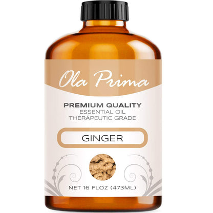 Ola Prima Ginger Essential Oil (16 oz Bulk) – Therapeutic Grade for Aromatherapy, Diffusers, Cleaning, Lotions, Bath Bombs, Scrubs, & Candles