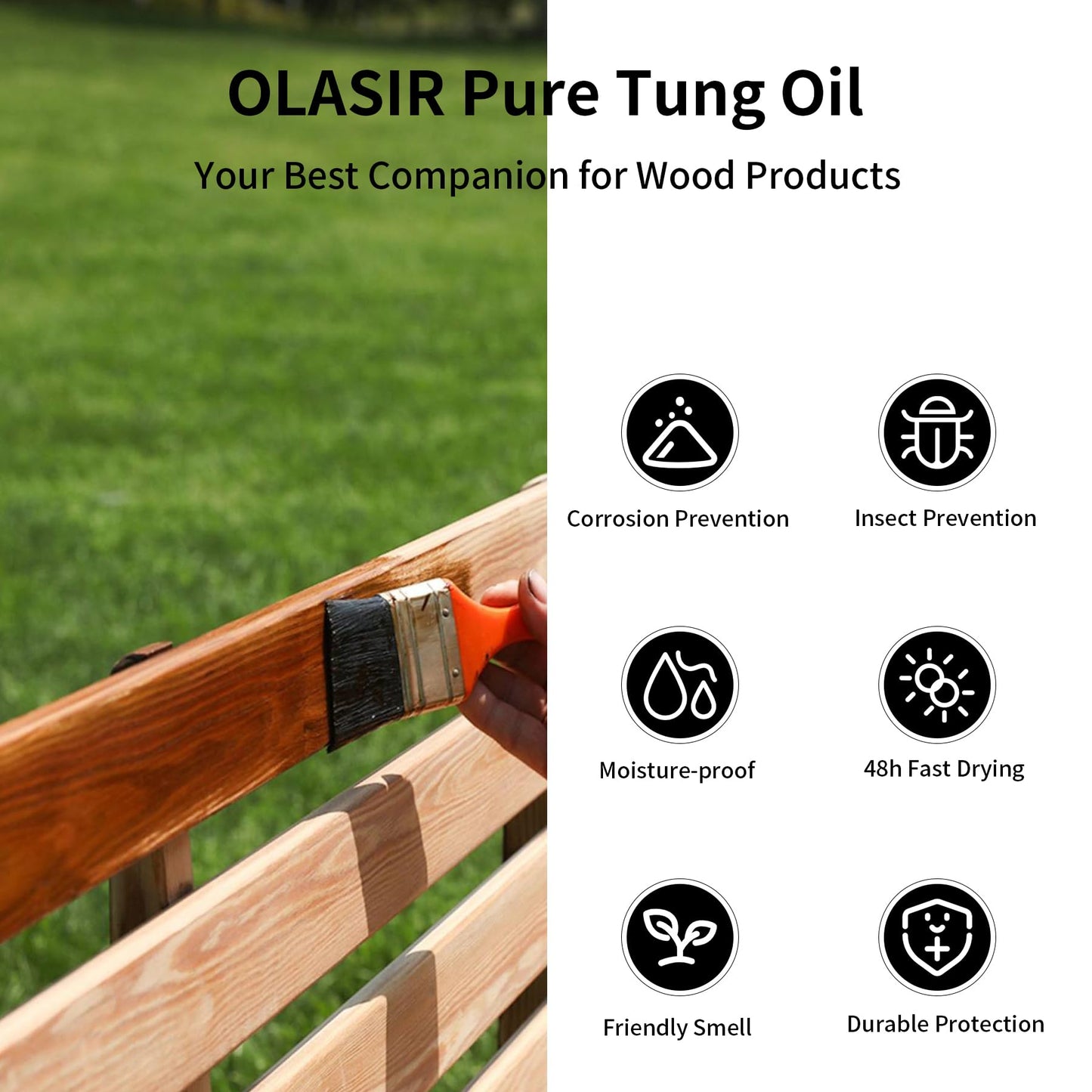 OLASIR 8 oz 100% Natural Tung Oil – Food-Grade, Waterproof Wood Finish