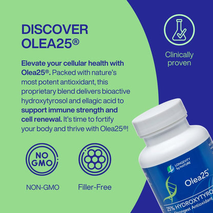 Olea25 Organic Olive Leaf Extract Capsules with Hydroxytyrosol – 90 Count | Antioxidants for Immune Support and Heart Health