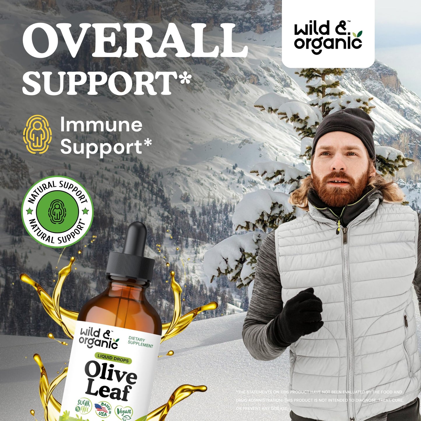 Wild & Organic Olive Leaf Liquid Extract – Immune Support | Vegan, Alcohol-Free | 4 fl oz