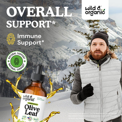 Wild & Organic Olive Leaf Liquid Extract – Immune Support | Vegan, Alcohol-Free | 4 fl oz