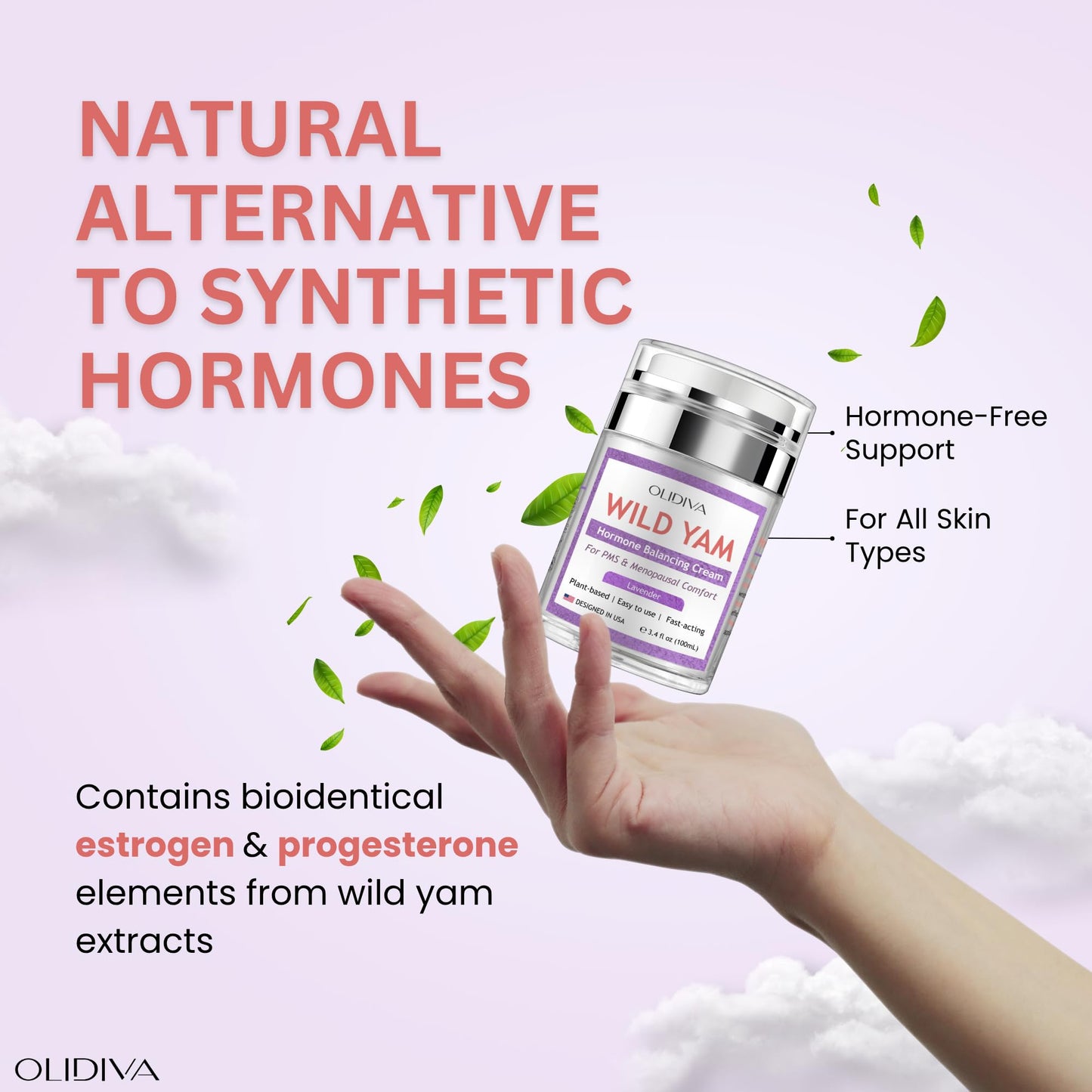 Olidiva Wild Yam Cream – Hormone Balance for Women, Lavender (3.4 oz) | PMS & Menopause Support