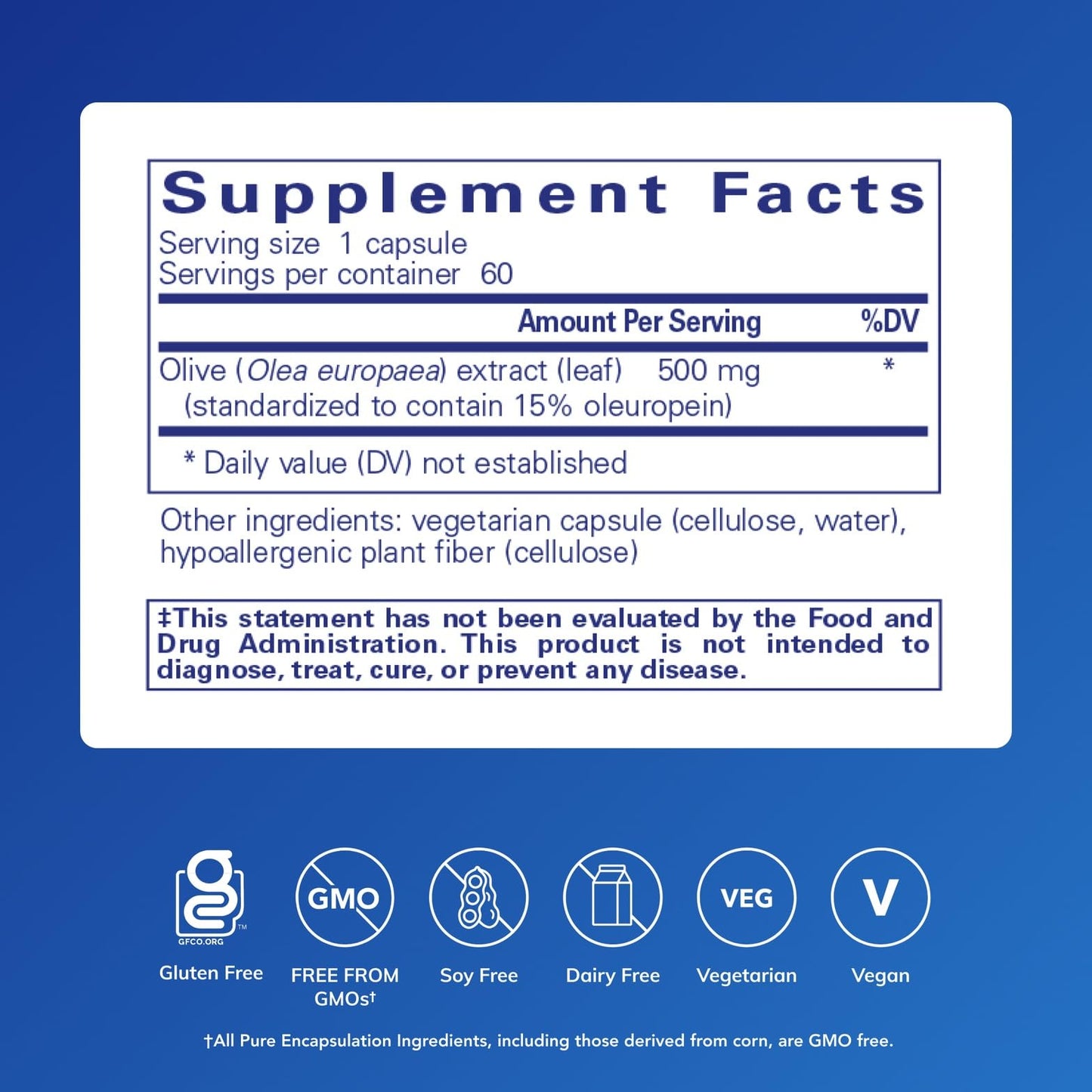 Pure Encapsulations Olive Leaf Extract – Hypoallergenic Immune Support, 60 Capsules
