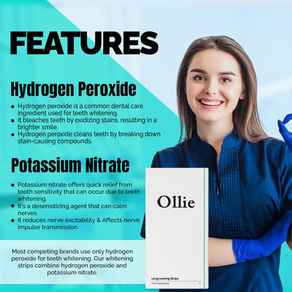Ollie Teeth Whitening Strips – 28 PCs, 14 Treatments, Shade Guide Included | Non-Sensitive, Super Sticky