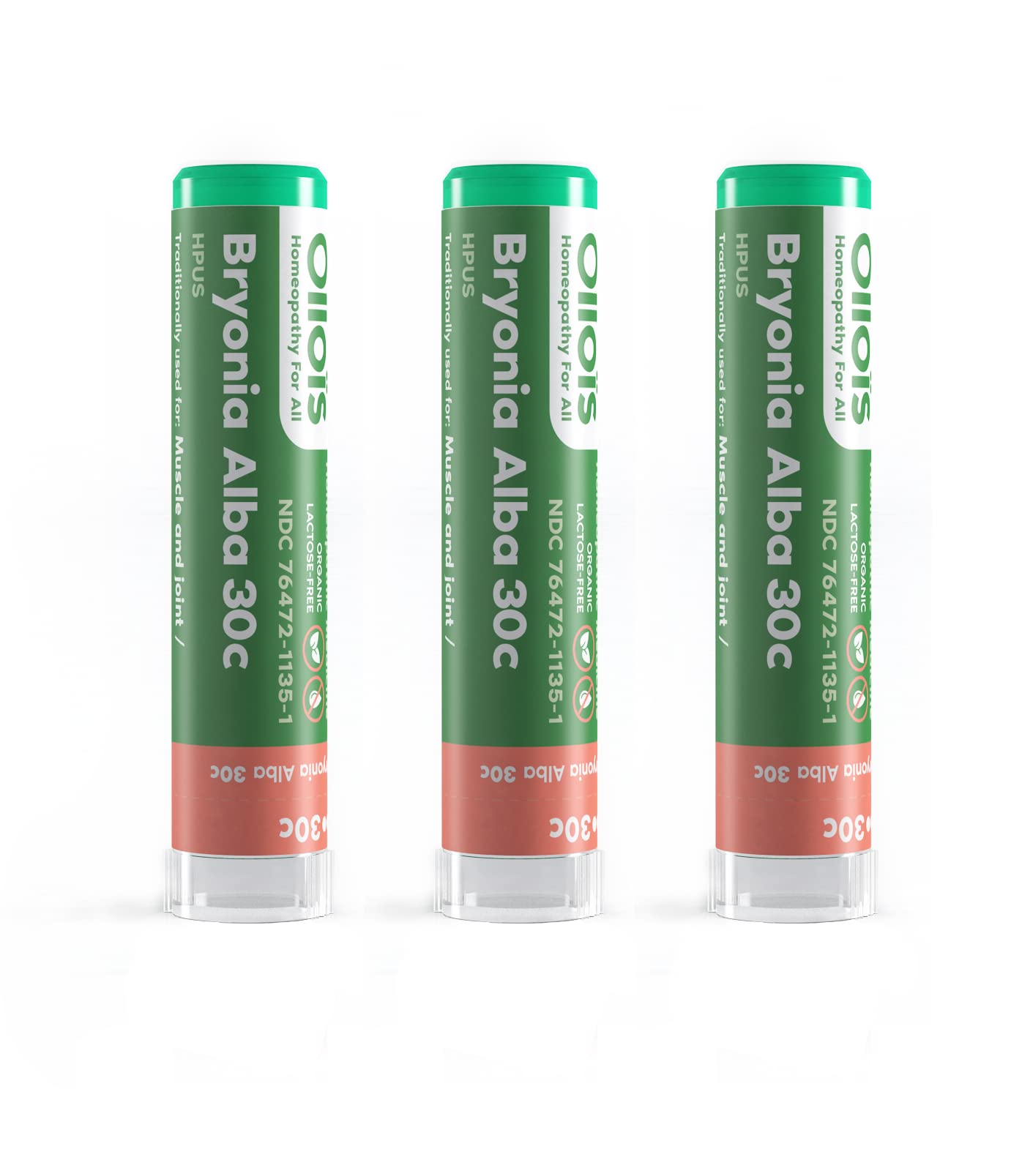 OLLOIS Bryonia 30C Organic Homeopathic Medicine - Lactose-Free, Kosher, 80 Pellets (Pack of 3)