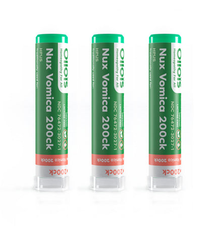 OLLOIS Nux Vomica 200ck Organic Lactose-Free Kosher Homeopathic Medicine (80 Pellets Pack of 3)