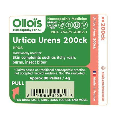 OLLOIS Urtica Urens 200ck Organic, Lactose-Free, Vegan, Homeopathic Medicine, 80 Pellets (Pack of 1)