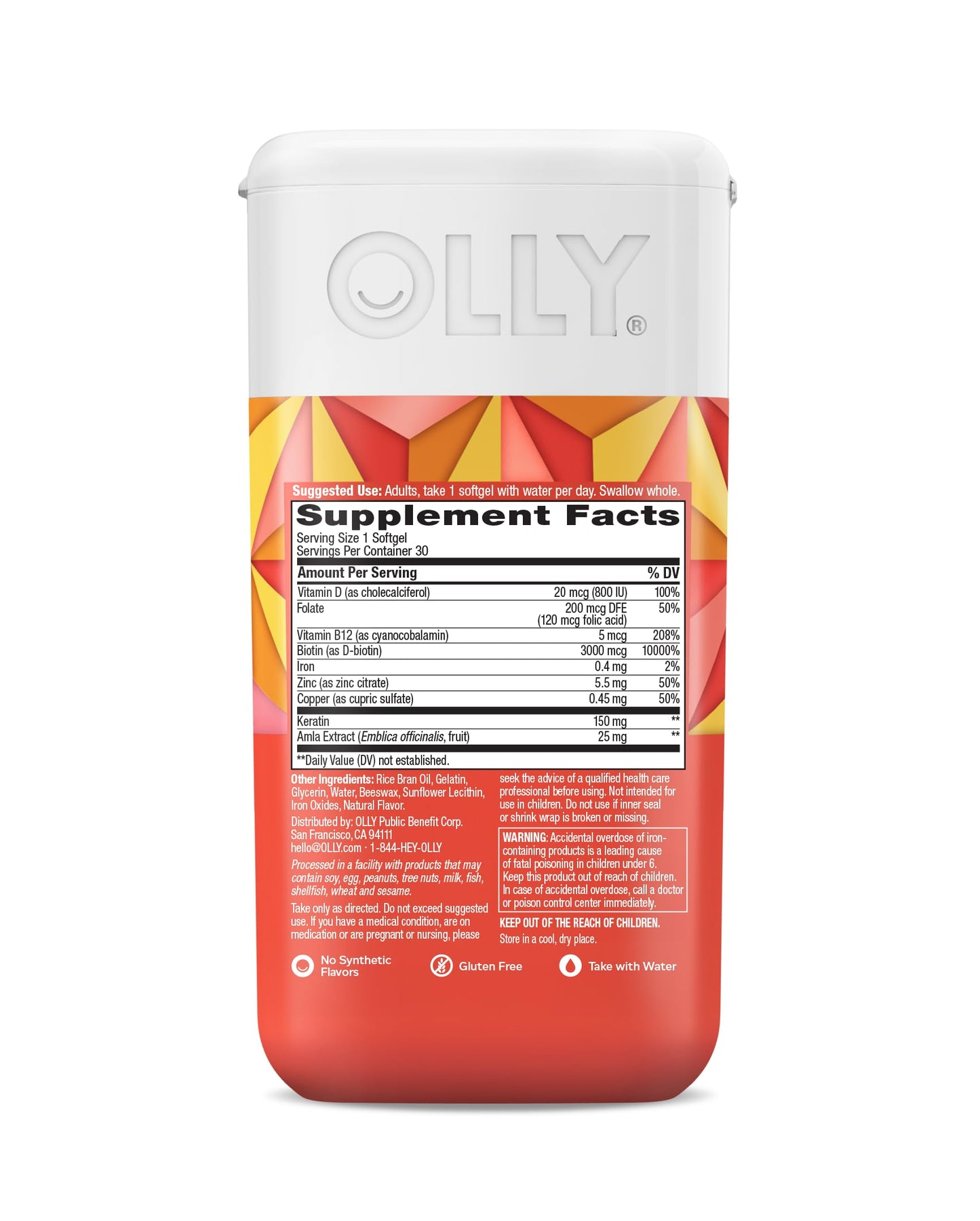 OLLY Ultra Strength Hair Softgels – Supports Hair Health, Biotin, Keratin, Vitamin D & B12