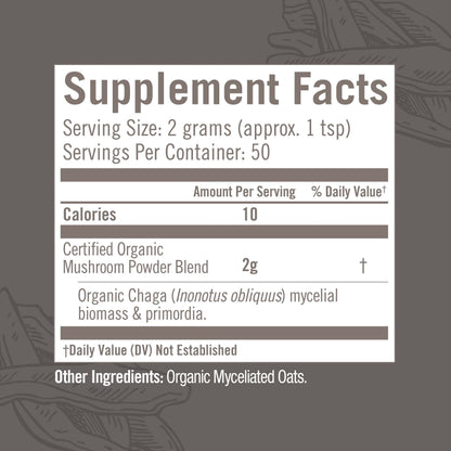 Om Mushroom Superfood Chaga Organic Mushroom Powder – 3.5 oz, 50 Servings, USA Grown | Antioxidants & Immune Support