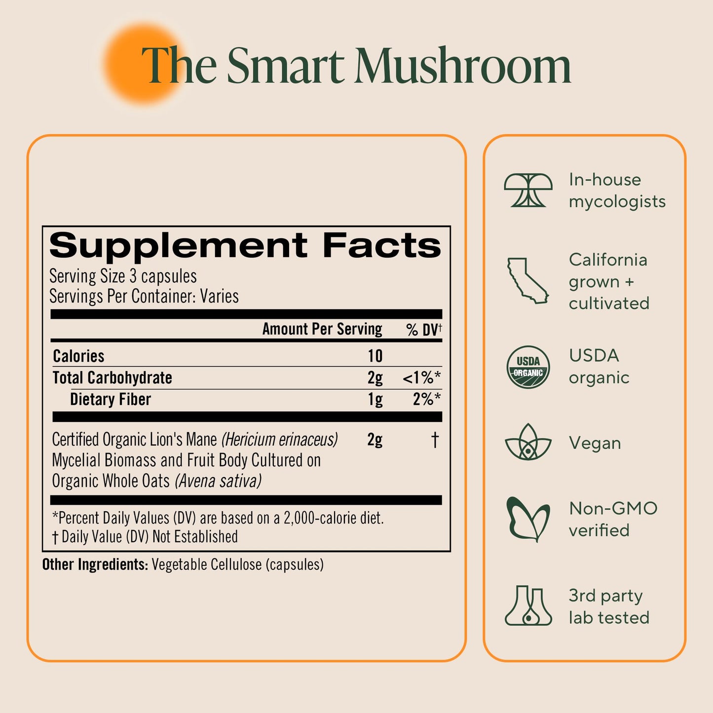 Om Lion's Mane Mushroom Capsules | Organic Mushroom Supplement & Nootropic for Memory and Focus | 180 Count (60 Servings)