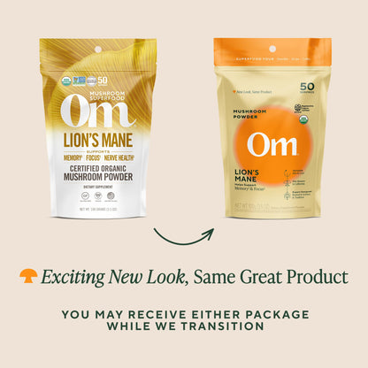 Om Lion's Mane Mushroom Powder – Organic Nootropic Supplement for Memory, Focus & Nerve Health | 3.5 oz (50 Servings)
