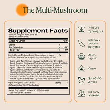 Om Master Blend Mushroom Powder – Organic 10 Mushrooms + Ashwagandha | Immunity, Gut Health & Stress Relief | 3.17 oz (40 Servings)