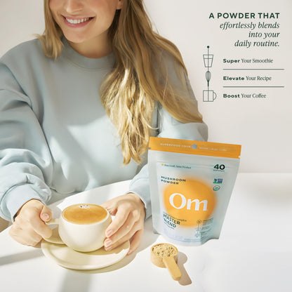 Om Master Blend Mushroom Powder – Organic 10 Mushrooms + Ashwagandha | Immunity, Gut Health & Stress Relief | 3.17 oz (40 Servings)
