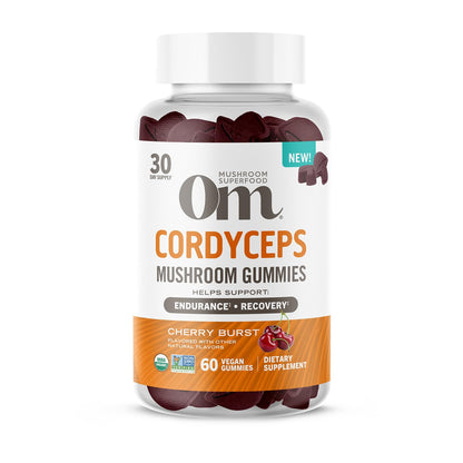 OM Mushroom Cordyceps Gummies – USA Grown Organic Mushrooms | Energy & Endurance (60 Count)