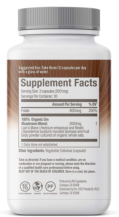 OM Mushroom Superfood Brain Fuel Capsules – Lion's Mane & Reishi Blend, 90 Count | Mental Clarity & Nerve Support