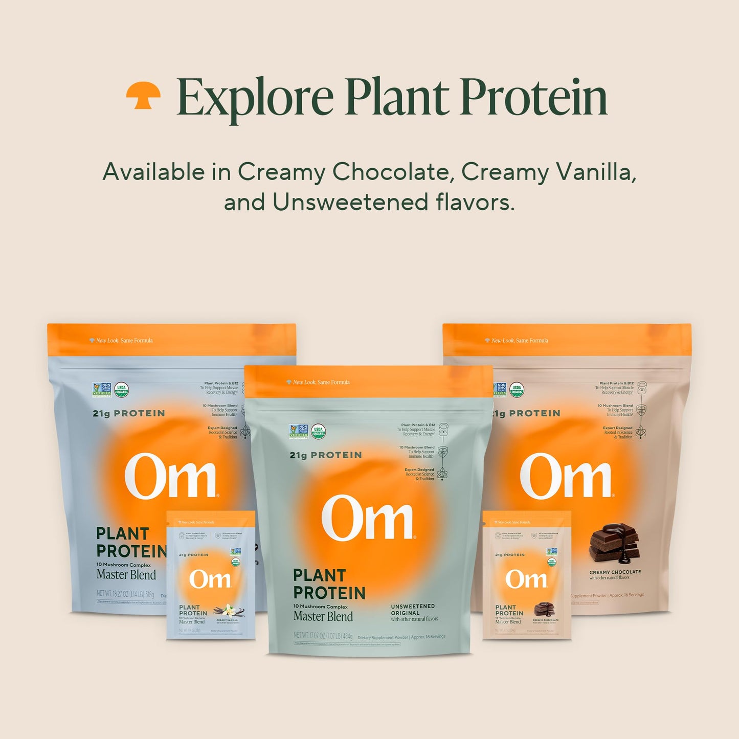 OM Mushroom Superfood Master Blend Vegan Protein – Unflavored, 10 Mushrooms, Ashwagandha, BCAAs & B12 | 1.2 lb