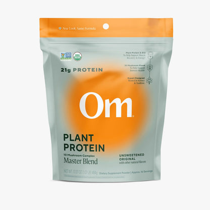 OM Mushroom Superfood Master Blend Vegan Protein – Unflavored, 10 Mushrooms, Ashwagandha, BCAAs & B12 | 1.2 lb