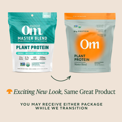 OM Mushroom Superfood Master Blend Vegan Protein – Unflavored, 10 Mushrooms, Ashwagandha, BCAAs & B12 | 1.2 lb