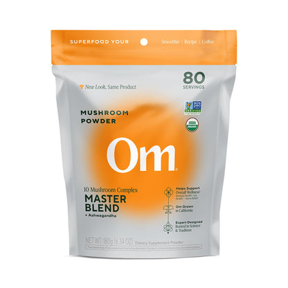 OM Mushrooms Master Blend Mushroom Powder – Organic 10 Mushrooms + Ashwagandha (6.34 oz, 80 Servings)