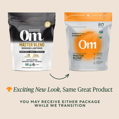 OM Mushrooms Master Blend Mushroom Powder – Organic 10 Mushrooms + Ashwagandha (6.34 oz, 80 Servings)