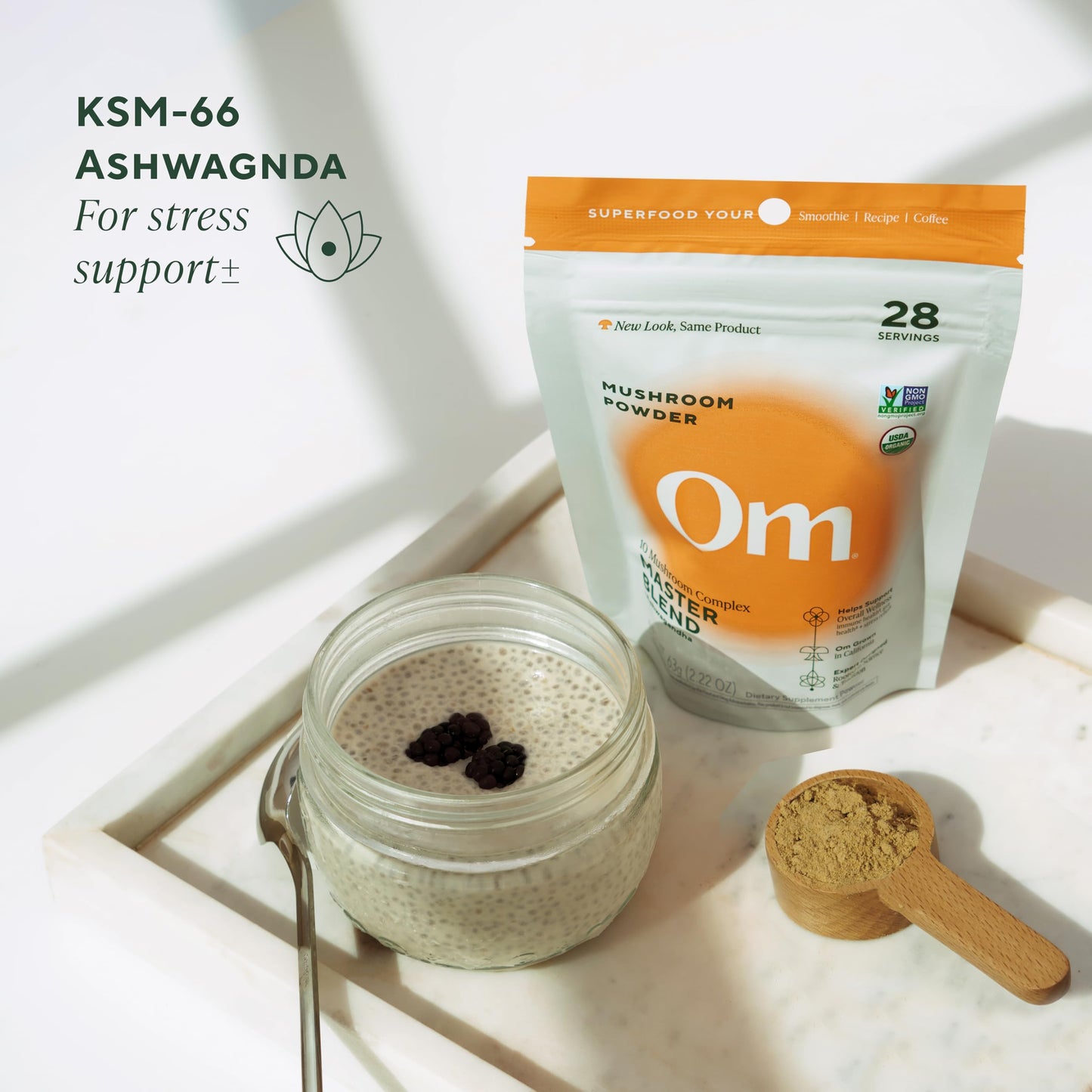 OM Mushrooms Master Blend Mushroom Powder – Organic 10 Mushrooms + Ashwagandha (6.34 oz, 80 Servings)