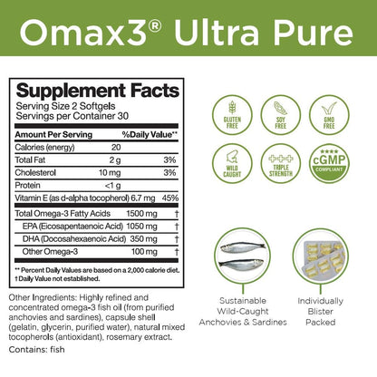 OMAX3 Ultra-Pure Omega-3 1500 mg EPA/DHA – Wild-Caught, Gluten-Free, Non-GMO, 30-Day Supply