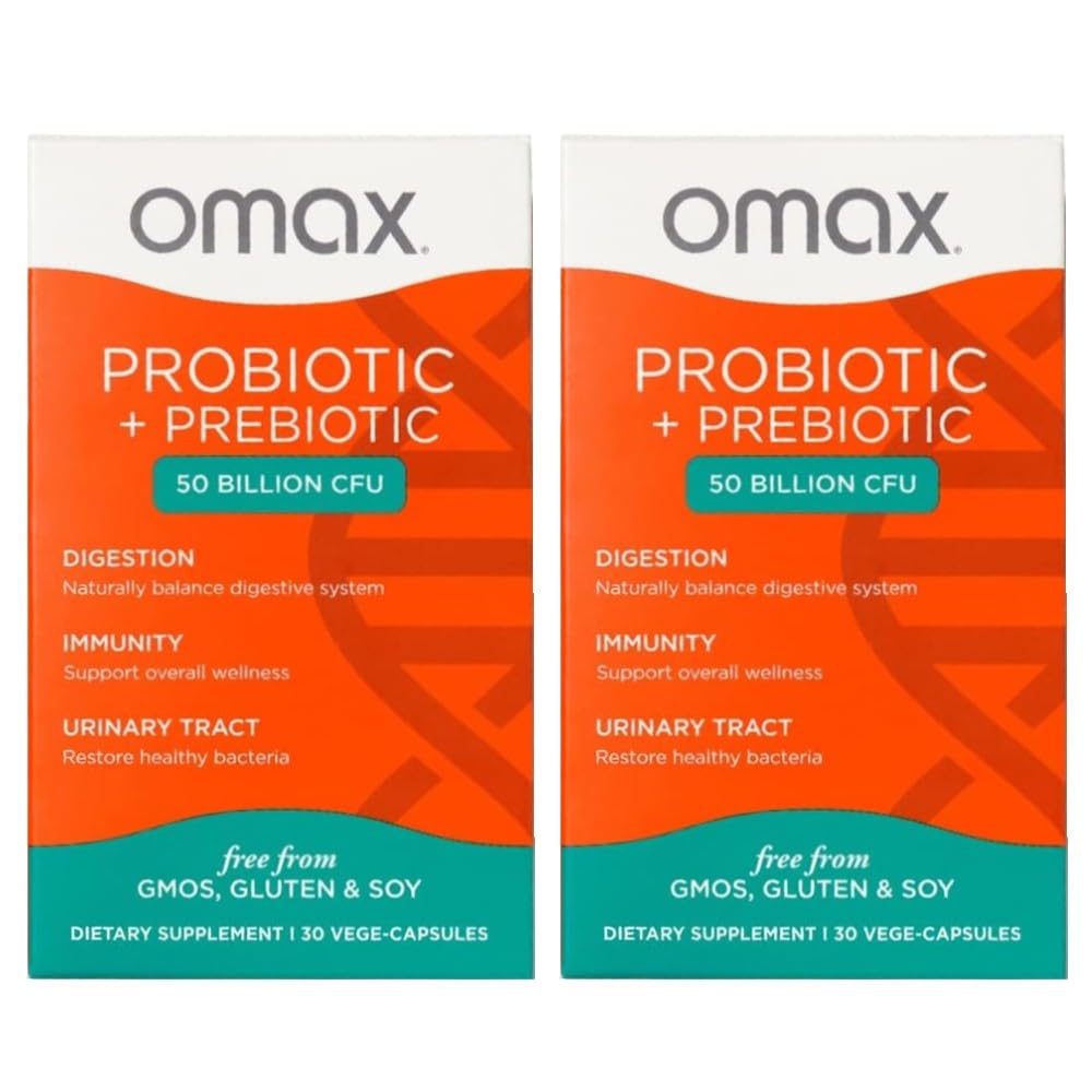 Omax3 Probiotic & Prebiotic 50B CFU - 10 Strains, Vegan + Chicory Inulin