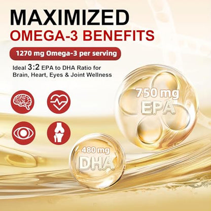 Triple Omega 3-6-9 Fish Oil 2000mg with D3 & Astaxanthin - 60 Servings